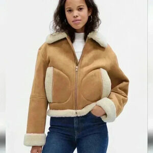 GAP Vegan Suede Sherpa Trim Jacket Brannan Brown - Women's Size XL NWOT